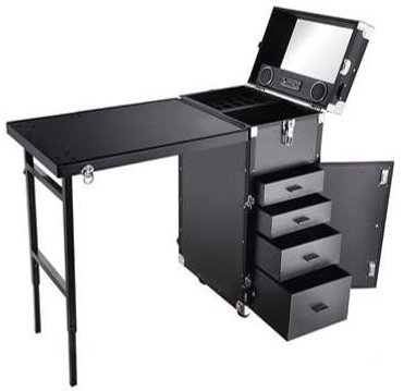POLIRONESHOP LOGIC Beauty Case Trolley valigia con tavolo per tatuatore tatuaggi tatuaggio estetista make up trucco parrucchiera manicure ricostruzione unghie nails e convention tattoo (Nero)