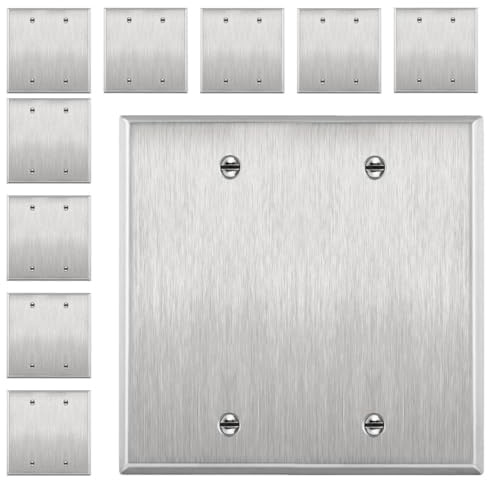 ENERLITES Blank Device Metal Wall Plate, Corrosion Resistant, Size 2-Gang 4.50 x 4.57, UL Listed, 7702-10PCS, 430 Stainless Steel, Silver (10 Pack)