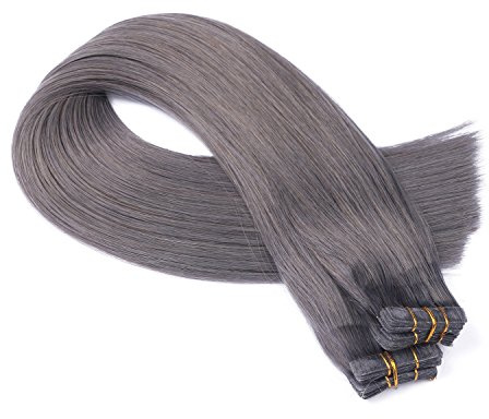 Tape In - On Hair Extensions - # DARKGREY/DUNKELGRAU - 60cm - 10 Tressen je 4cm Breit / 2,5g - 100% Remy Echthaar Haarverlängerung/Extention mit Klebeband Tressen by NOVON Hair Extentions
