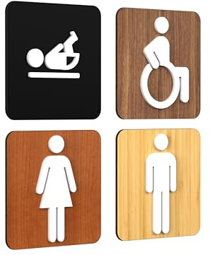 Signs - Classic, Set 4X- Geprägte Toiletten Schild Türen - Türschild WC Damen Herren Behinderten Wickeltisch - Schild Mann Frau Wickelraum Türschild (Quadratisch)