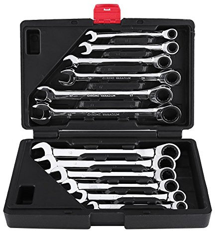 Jeu de 12 clés à cliquet, clés mixte à cliquet traitées au chrome vanadium, clés anglaises outils à main avec étui de transport noir pour travaux de bricolage, réparation de voiture, 8-19 mm