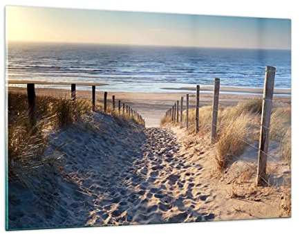 ARTTOR Wandbilder Dekoration Wohnzimmer Meer Strand Düne Bilder auf Glas 120x80cm Glasbild Schlafzimmer Küche Deko Wand Kunstdruck Art Groß XXL Wanddeko Bild im Glas Modern Wall Decor GAA120x80-3612