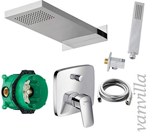 vanvilla Duschsystem mit Unterputz Duscharmatur von Hansgrohe Logis und vanvilla Regendusche mit Armatur, Duschkopf, Dusch-SET HG40 poliert