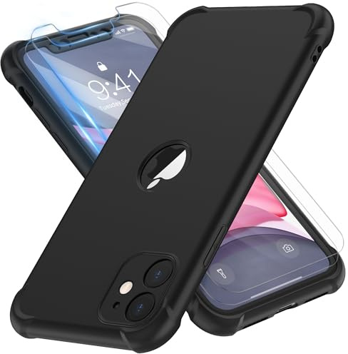 ORETECH for iPhone 11 Case 6.1, Shockproof Slim, Screen Protector, Black | 15ft Military Grade Drop, Camera Lens Guard, 360 Silicone Rubber Bumper