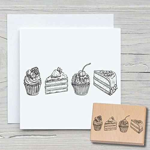 NEWSTAMPS Stempel Torte & Cupcake Motivstempel aus Holz & Gummi zum Karten und Geschenke basteln, Holzstempel für Scrapbook, Textilstempel, Deko, Freunde