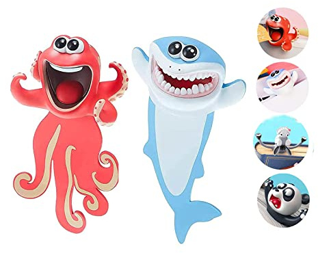 2 Stk. Niedliches Tier Lesezeichen Esel & Panda Lesezeichen, Alldo 3D Funny Wacky Bookmark Set, Cartoon Marker Book Geschenke für Jungen/Mädchen/Kinder/Studenten (Hai & Krake)