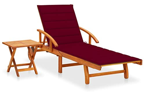 vidaXL Akazienholz Massiv Sonnenliege mit Tisch Auflage 2 Rädern Gartenliege Liege Holzliege Liegestuhl Relaxliege Strandliege Gartenmöbel