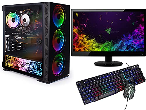 Veno Scorp ARGB Gaming PC i5, 240GB SSD, 500GB HDD, 8GB RAM, 22” Monitor, Win 11, Wifi NeonZilla (Renewed)