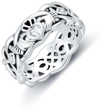 Seiyang Claddagh - Anillo de plata de ley 925 con piedra natal de Claddagh para mujer, anillo irlandés, 12, Metal, Zirconia cúbica