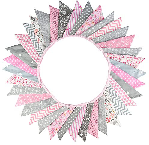 G2PLUS 10M Banderines Guirnalda de Banderine Guirnaldas de Tela 36PCS Guirnalda Triangulos Banderolas Fiesta Decorativas para Dormitorio de Fiesta de Cumpleaños o Decoración de Bodas