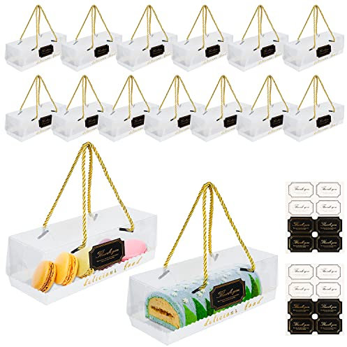 AFAIK Macarons Box Transparent Cupcake Box 15 Stück Patisserie Schachtel mit Seil Tragen und Aufkleber für Macarons, Cupcake, Kekse, Süßigkeiten, Kleine Brote, Donuts
