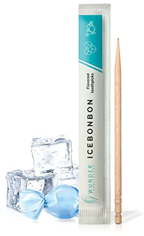 Wunder palillos de dientes con sabor - 200 palillos de dientes envasados individualmente - disponibles en 8 refrescantes sabores - aliento fresco - palillos de dientes con sabor (Icebonbon)
