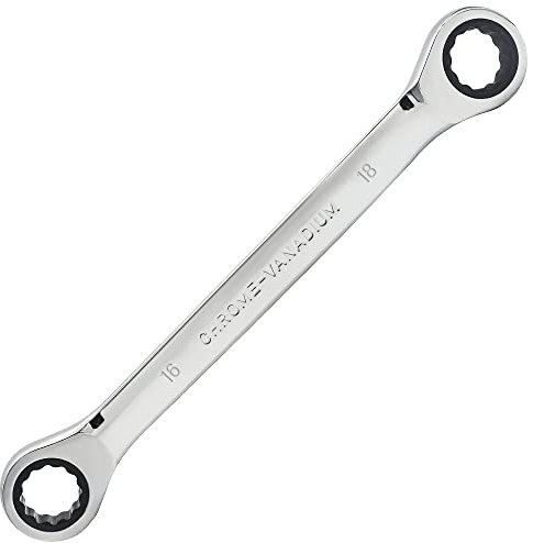 FOCMKEAS Double Box End Ratcheting Wrench 16mm x 18mm Metric 72 Teeth 12 Point Ratchet Gear Spanner Tools, Heat-Treated CR-V