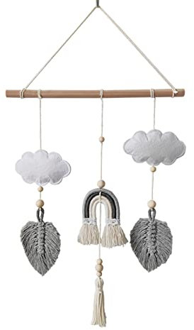 Sarah Duke Wandbehang Kinderzimmer, Regenbogen Blätter Wolken Wandteppich, Kinderzimmer Wanddeko Anhänger, Stilvolles Nordic Windspiel Kinder (A)