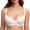 DOBREVA Women's Lace Bra Balconette See Through Underwire Sheer Mesh Demi Plus Size Ivory 42C