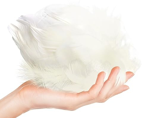 Rumyve 100-Piece Craft Feathers - Colorful Feathers for DIY Crafts, Gift Box Fillers, and Decorations (White)