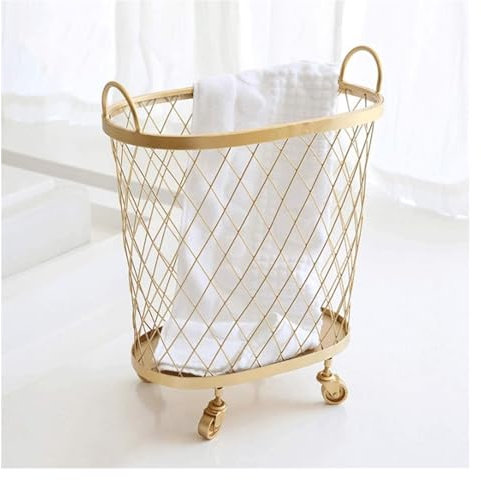 OYYMTE Schmutziger Wäschekorb Golden Iron Home Badezimmer Schmutzige Kleidung Aufbewahrungskorb Wäschekorb Spielzeugeimer (Color : Gold)