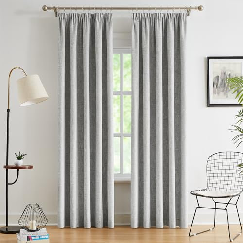 WEST LAKE Full Blackout Curtains Pencil Pleat Thermal Curtains with Solid Colour Energy Saving Drape for Bedroom, Gray, 56 x 81 Inch, 2 Panels