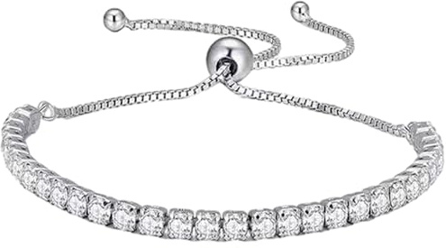 Adjustable Tennis Bracelet, Silver Bracelet for Womens with Gift Wrap (Card, Box, Gift Bag) Diamond Zirconia Bracelet Ladies Jewellery, Crystal Slider Bracelet for Her Mum Sisters Girlfriend Lover