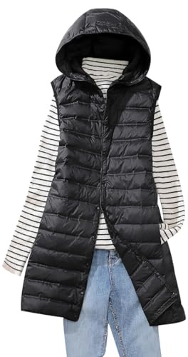 Chaleco Plumas Mujer Ligero Largo Chaleco Guateado Ultraligero Mujer Chalecos Chaqueta Abrigo Sin Mangas Mujer Chaleco Plumon Plumifero Mujer Acolchado Chaleco Plumífero Ultralight Mujer Negro XXL