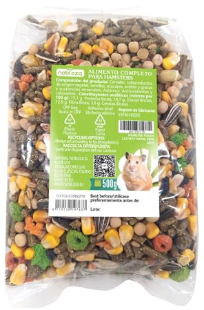 Nobleza - (2 * 500g Comida para Hámsters, Pienso Premium para Hámsters Enanos, Alimento Sana y Sabrosa para Ratones, Desgaste de los Dientes y Salud Dental
