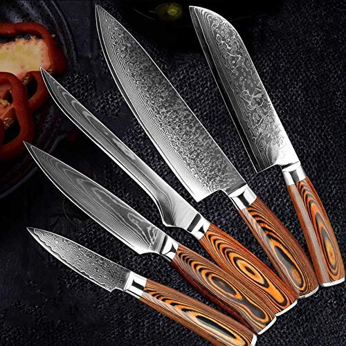 ECLAYA Japonais 10 Damas Couteau haute teneur en carbone en acier inoxydable Couteau de cuisine Slicing Utilitaire Cleaver Nouveau (Color : 5 PCS Value Set)