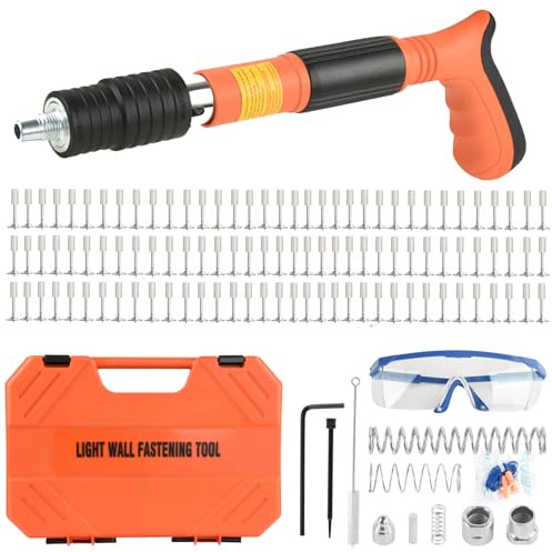 EXCECAR Concrete Nail Gun Kit with 110pcs Nails, 5 Speed Adjustable Manual Steel Nail Gun, Portable Nail Wall Shooting Machine Fastening Tool, Wall Anchor Wire Slotting Device Household Woodworking