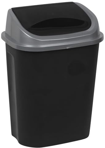 URBNLIVING Plastic Swing Top Waste Bin Can Dustbin Black & Grey Home Office Kitchen