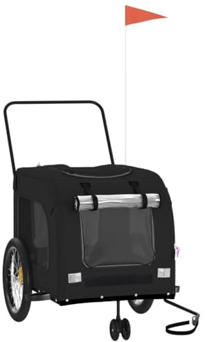 vidaXL Fahrradanhänger Hunde, Hundeanhänger mit Reflektoren Flagge, Hundetransporter Maximale Belastbarkeit 45 kg, Haustier Transportwagen, Schwarz Oxford-Gewebe Eisen