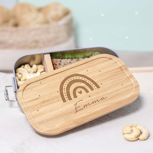 hellomini Personalisierte Brotdose für Kinder - Geschenk zur Einschulung - Lunchbox Geburtstagsgeschenk Junge & Mädchen, Brotdose zum Schulanfang (Regenbogen, 1100ml)