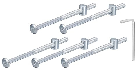 QUARKZMAN 5 Stück Sechskantschrauben Bolzen mit Fassmuttern, M6 x 110mm Möbelschrauben Sechskantmöbelbettbolzen mit Schraubenschlüssel für Stühle und Kinderbetten, Silber