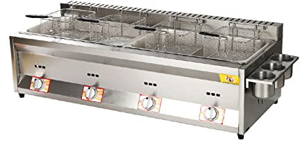LAMEDOAT Friteuse à gaz avec Couvercle, friteuse Commerciale en Acier Inoxydable, Convient aux familles de Cuisine de Restaurant