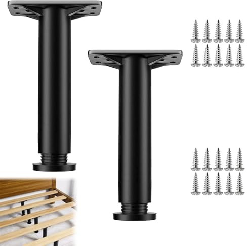 Pieds de Lit Réglable, Universel Salle de Bain Pied Réglable pour Meuble, Pieds de Support en Fixation en Métal, 2 Pièces 22-42cm Pieds de Meuble pour Table Chaise Bureau Cuisine Armoire Canapé