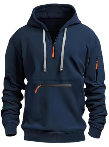 mens hoodies 1/4 Zip Pullover Hoodie Pocket Drawstring Tracksuit Tops Cuff Overhead Slim Fit Casual Gym Skiing Sports Warm Hoody Sweatshirts Grey