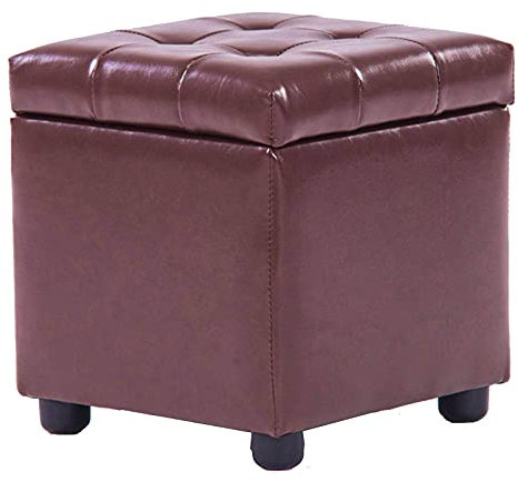 Generic Hocker, Europäischer Stil Ottoman, Leder Aufbewahrungsbox Vielseitiger Aufbewahrungswürfel Hocker Holz Hocker Sitz/Braun/42 * 42 * 40Cm