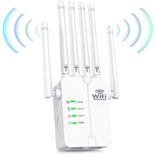 RipetitoreWiFi, amplificatore di segnaleWiFi domestico, estensore WiFi, 6 antenne, 2 porte LAN, estensore di segnale WiFi router domestico/ufficio compatibile.