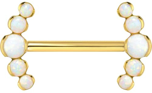 PIERCINGLINE Titan Barbell mit Push Fit 5 SYNTHETISCHE OPALE Brustwarzenpiercing Nippelpiercing Farb & Größenauswahl