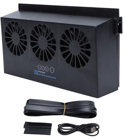 Solar Powered Car Exhaust Fan 3 Heads Odor Removal Multifunctional Air Purifier Cooling Fan for Home Automotive Office (Black)