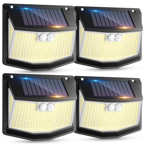 spqment Solar Security Lights Outdoor : 248 LED Outdoor Garden Lighting 3 Motion Sensor Lights Solar Powered - IP65 Waterproof - 270° Wide Angle Outside Yard Garage Wall Lighting 4 Pack