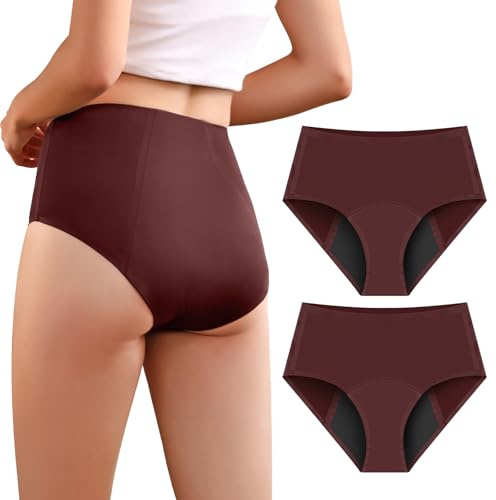 Carer Lot de 2 Culottes d'Incontinence pour Femmes à Haute Absorption Sous-vêtements Menstruels avec Protection Jour et Nuit Culottes Protectrices Taille Haute pour les Règles 50ML à 100ML Bordeaux L