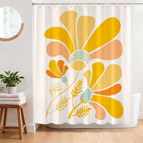 BREASOME Cortina de Ducha Floral de Naranja 180 x 180 cm Cortina Ducha Antimoho Cortina Baño de Tela de Poliéster Impermeable con 12 Ganchos