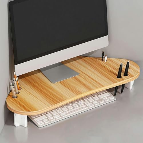 Laptop Stands， Corner Monitor Stand Laptop Riser Office Storage Rack with Pen Holder, Space Saving Desktop Corner Shelf Screen Riser, Monitor Lifting Stand for Computer TV,White(Brown)