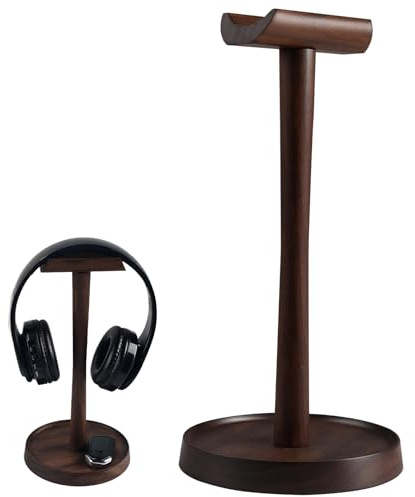 Yookin Wood Headphone Stand Headset Stand for Deak Universal Headphone Holder with Storgae Base Handcrafted Desk Organizer for Gaming Headsets(Black Walnut)