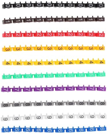 Marcador cables 150 Uds etiqueta adhesiva eléctrica Etiqueta de número de Cable marcadores de Cable Multicolor etiquetadora eléctrica 0-clip de corbata autoadhesivo eléctrico(0.60X0.40X0.30CM)