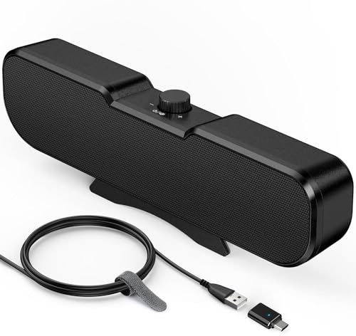 Cirqon Computer Speakers for Desktop PC, Easy Volume Knob, Sturdy Clamp, Basic Sound, Laptop Speakers with Compact Design, USB/USB C Adapter for Power and Audio(Black)
