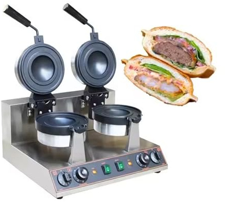 Macchina per Hamburger, pressa per Hamburger Commerciale, Macchina per Waffle con Gelato, pressa per panini elettrica Antiaderente, Temperatura Regolabile 50-300℃ Padella Antiaderente