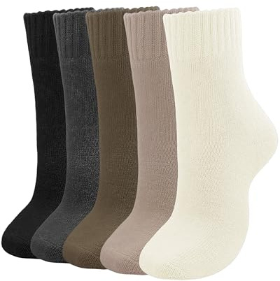 Tikeiuo Winter Warm Thermal Socks for Women Extra Thick Insulated Heated Crew Boot Socks for Cold Weather Ski Hiking Size 5-10 (Black/Dark Gray/Brown/Light Khaki/White)