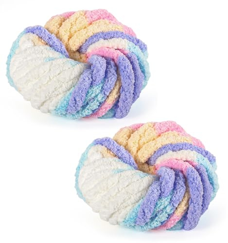 Zyiphor Dicke Wolle Garn 500g(250g x 2) Chenille Chunky Wolle, XXL Wolle zum Handstricken, Bunt chunky yarn für Decken, Schals, Mützen, Zierkissen (Marshmallow)