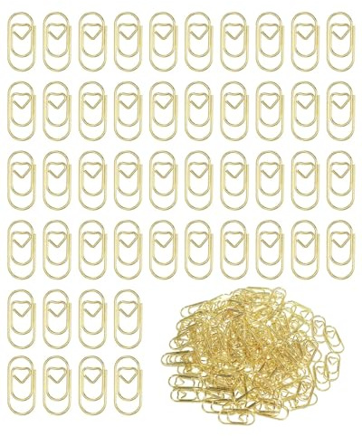 HUVZOR 100Pcs Creative Metal Paper Clips, Mini Anti-Corrosion and Anti-Rust Forme de cœur Pattern Gold Stainless Steel Paper Clips for Office Book Document Photo Decoration Organizing