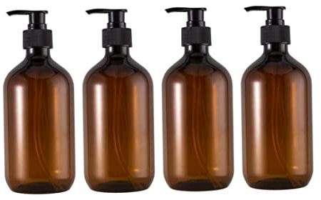 Bouteilles de shampoing Rechargeables de 500ml, Distributeur à Pompe Vide pour Savon, Lotion, Gel Douche, 4 pièces
